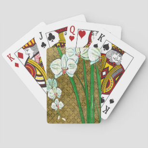 Jeu De Cartes Fleurs blanches et tiges vertes à la frontière Bro