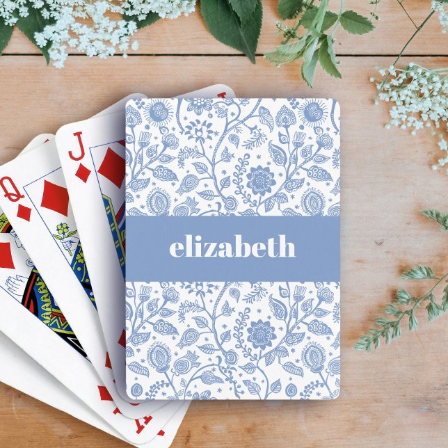 Jeu De Cartes Fleurs bleues et blanches, nom personnalisé, botan (Créateur téléchargé)