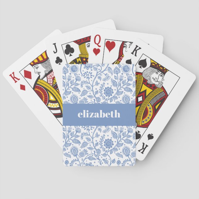 Jeu De Cartes Fleurs bleues et blanches, nom personnalisé, botan (dos)