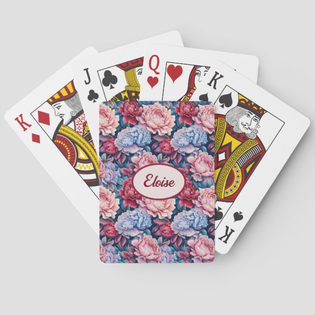 Jeu De Cartes Fleurs bleues et roses Personnalisées (dos)