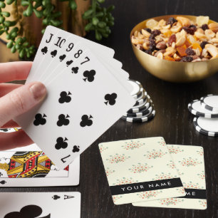 Jeu De Cartes Fleurs bleues et rouges, noires, votre nom