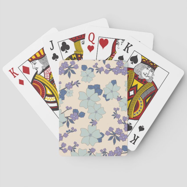 Jeu De Cartes Fleurs Bleues, Fleurs Violettes, Motif Floral (dos)