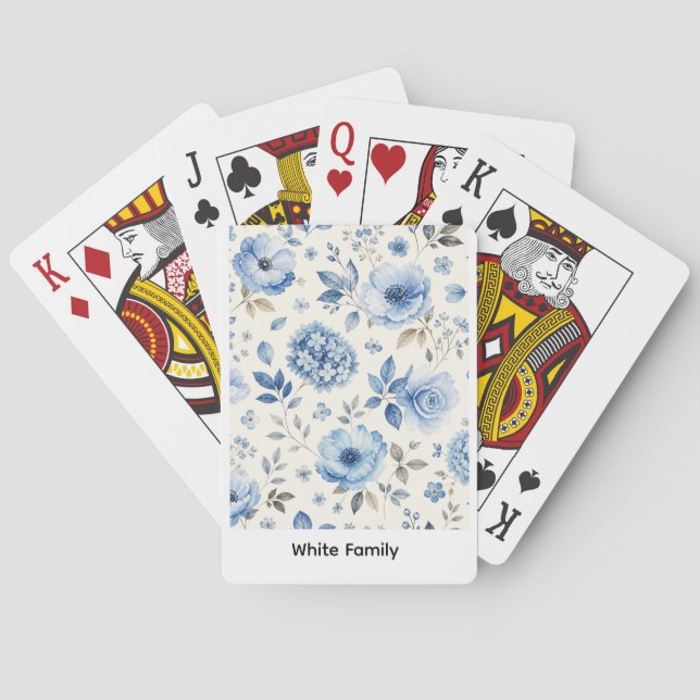 Jeu De Cartes Fleurs bleues sur fond blanc aquarelle  (dos)
