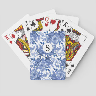 Jeu De Cartes Fleurs botaniques bleues Monogramme