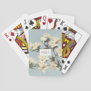 Jeu De Cartes Fleurs d'azalée de crême blanche vintage Monogramm