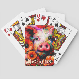 Jeu De Cartes Fleurs de cochon rouge impressionniste Personnalis