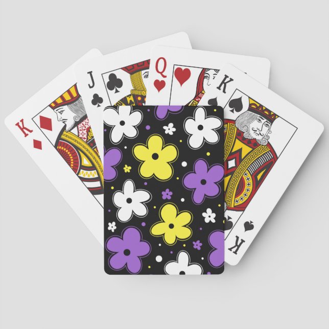 Jeu De Cartes Fleurs de drapeau de la Fierté non binaire Doodle  (dos)