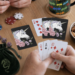Jeu De Cartes Fleurs de licorne blanche enchantée rose noir