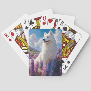 Jeu De Cartes Fleurs de lupine violette de chien Samoyé