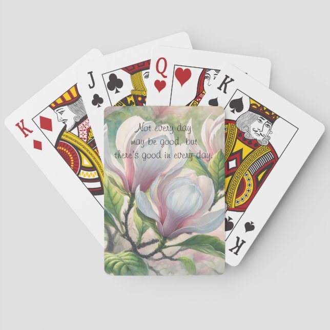 Jeu De Cartes Fleurs de magnolia & citation	 (dos)