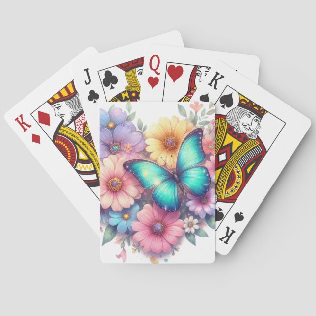 Jeu De Cartes Fleurs de marguerite avec un beau papillon (dos)