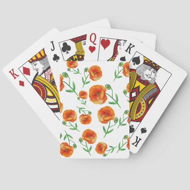 Jeu De Cartes Fleurs de pavot rouge Aquarelle Classique Cartes d (dos)