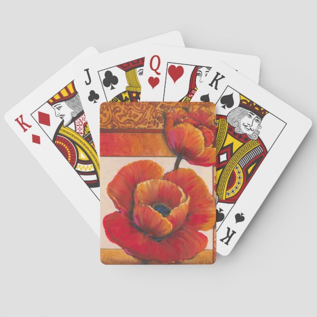 Jeu De Cartes Fleurs de pavot sur Tan et Arrière - plan orange (dos)