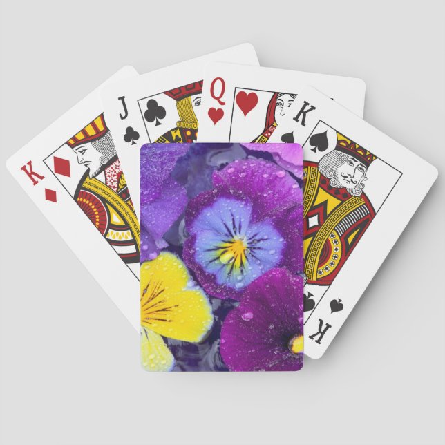 Jeu De Cartes Fleurs de pensée flottant dans un bain d'oiseau av (dos)