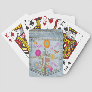 Jeu De Cartes Fleurs de poche arrière en denim Paix Amour Espoir
