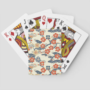 Jeu De Cartes Fleurs de prunier japonais Ume Bleu marine Crème