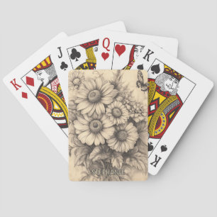 Jeu De Cartes Fleurs de soleil et papillon - Papier vieilli rust