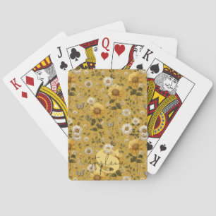 Jeu De Cartes Fleurs de soleil et papillons sur Arrière - plan j