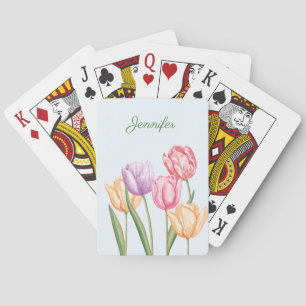 Jeu De Cartes Fleurs de tulipes aquarelles colorées avec nom per