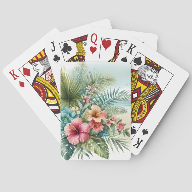 JEU DE CARTES FLEURS D'HIBISCUS PASTEL SUR LA PLAGE (dos)