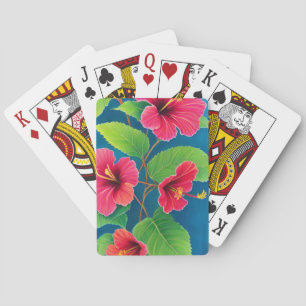 Jeu De Cartes Fleurs d'hibiscus sur fond bleu