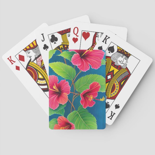 Jeu De Cartes Fleurs d'hibiscus sur fond bleu (dos)