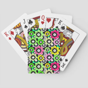 Jeu De Cartes Fleurs en papier découpé multicolores sur fond noi