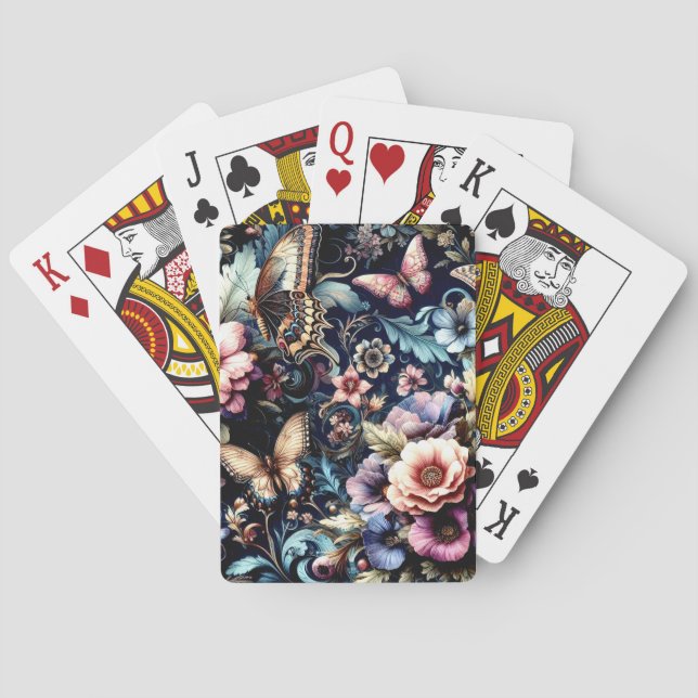 Jeu De Cartes Fleurs et papillons de printemps antiques (dos)