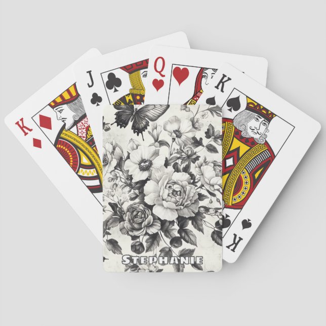 Jeu De Cartes Fleurs et papillons rustiques - Papier vieilli (3) (dos)