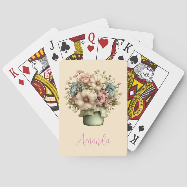Jeu De Cartes Fleurs fantaisistes dans un pot de planteur mignon (dos)