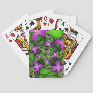 Jeu De Cartes Fleurs fractales Abstraites de néon rose vert
