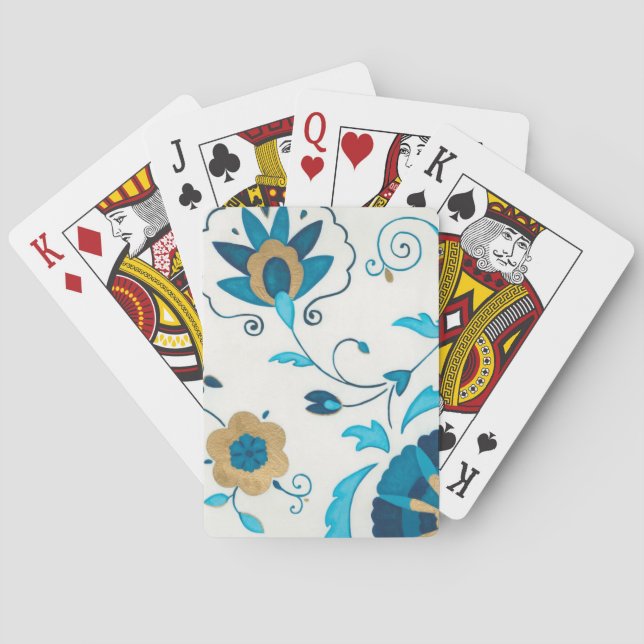 Jeu De Cartes Fleurs Indigo dorées avec Arrière - plan blanc (dos)