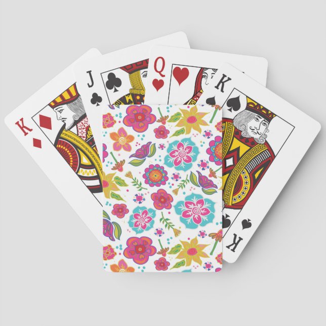 Jeu De Cartes Fleurs joyeuses sur blanc crêpé (dos)