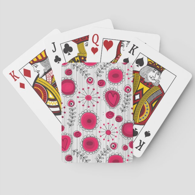 Jeu De Cartes Fleurs lunatiques en rouge et blanc (dos)
