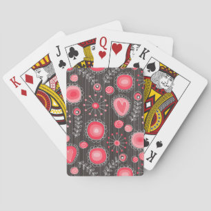 Jeu De Cartes Fleurs lunatiques en rouge et gris