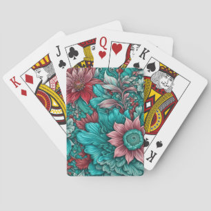 Jeu De Cartes Fleurs magiques, bleu cyan rouge et rose