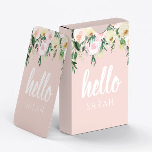 Jeu De Cartes Fleurs Pastel Rose Moderne Bonjour Et Vous Nom