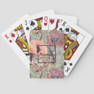Jeu De Cartes Fleurs rose monogramme