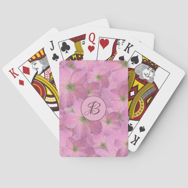 Jeu De Cartes Fleurs roses douces de jardin avec le monogramme (dos)