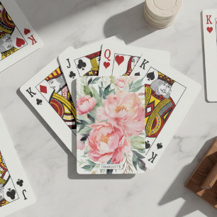 Jeu De Cartes Fleurs Roses Élégantes Nom Personnalisé