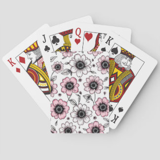 Jeu De Cartes Fleurs roses et dessin feuille