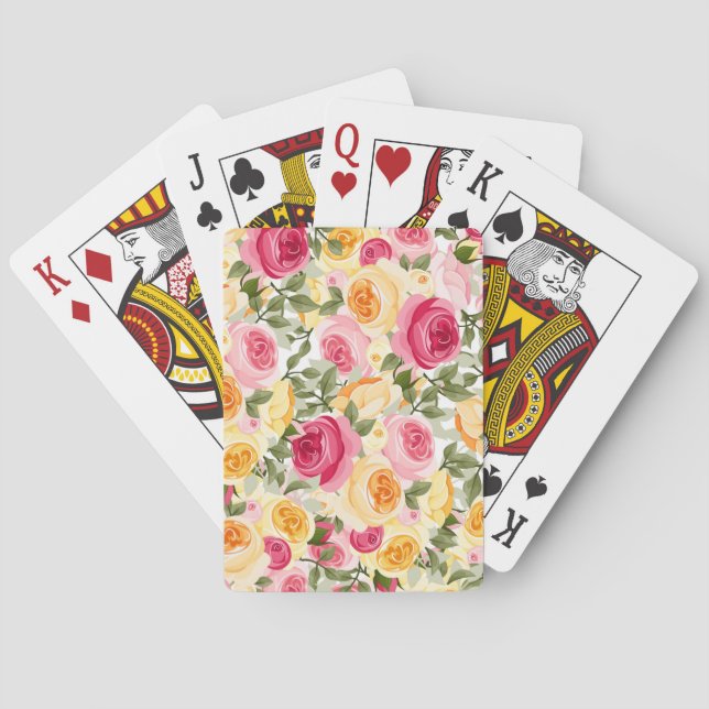 Jeu De Cartes Fleurs Roses et Jaunes Ferme Maison Chic Floral Dé (dos)