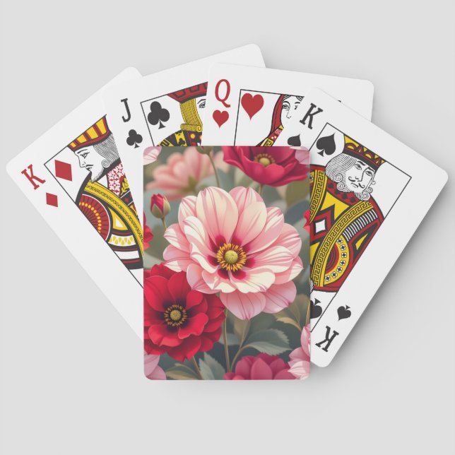Jeu De Cartes Fleurs roses, rouges et mauves  (dos)