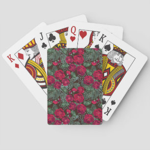 Jeu De Cartes Fleurs rouges, aquarelle motifs floraux.
