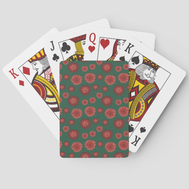 Jeu De Cartes Fleurs rouges sur un Arrière - plan vert (dos)