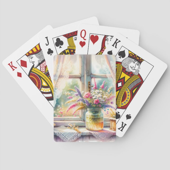 Jeu De Cartes Fleurs sauvages à la fenêtre d'un cottage ensoleil (dos)