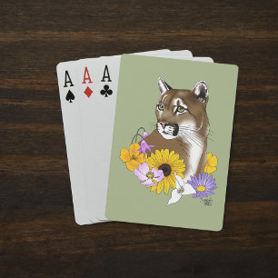 Jeu De Cartes Fleurs sauvages Couguar Lion de montagne Puma