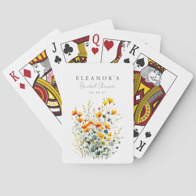 Jeu De Cartes Fleurs sauvages de prairie jaunes et orange Shower (dos)
