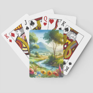 Jeu De Cartes Fleurs sauvages et ruisseau dans la vallée printan