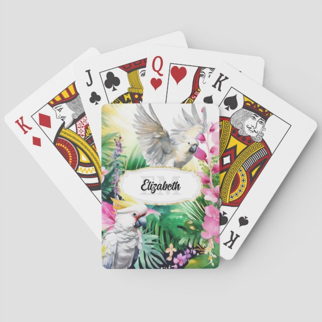 Jeu De Cartes Fleurs tropicales perroquets monogrammes oiseaux j (dos)